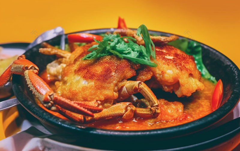 夜市的小吃摊一盘煮熟的大闸蟹上面点缀着香菜餐饮美味图像摄影,高清,摄影图,摄影图片,图片大全,摄影图免费下载